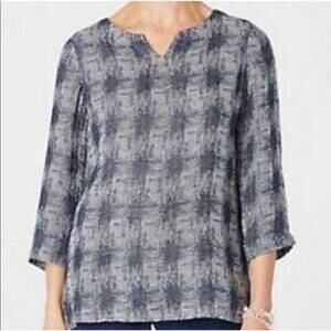 Women's J. Jill Pure Jill Medium 3/4 Sleeve Tunic Shirt Top Bluish Lagenlook EUC